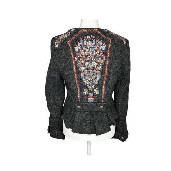 Free People Wool Blend Gray 4 Bohemian Embroidered Pleated Button Jacket Blazer - Picture 7 of 13